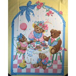 Fabric RARE 80s VIP Cranston Bear Tea Party Panel Bundle 34 x44 + (6)18” Squares